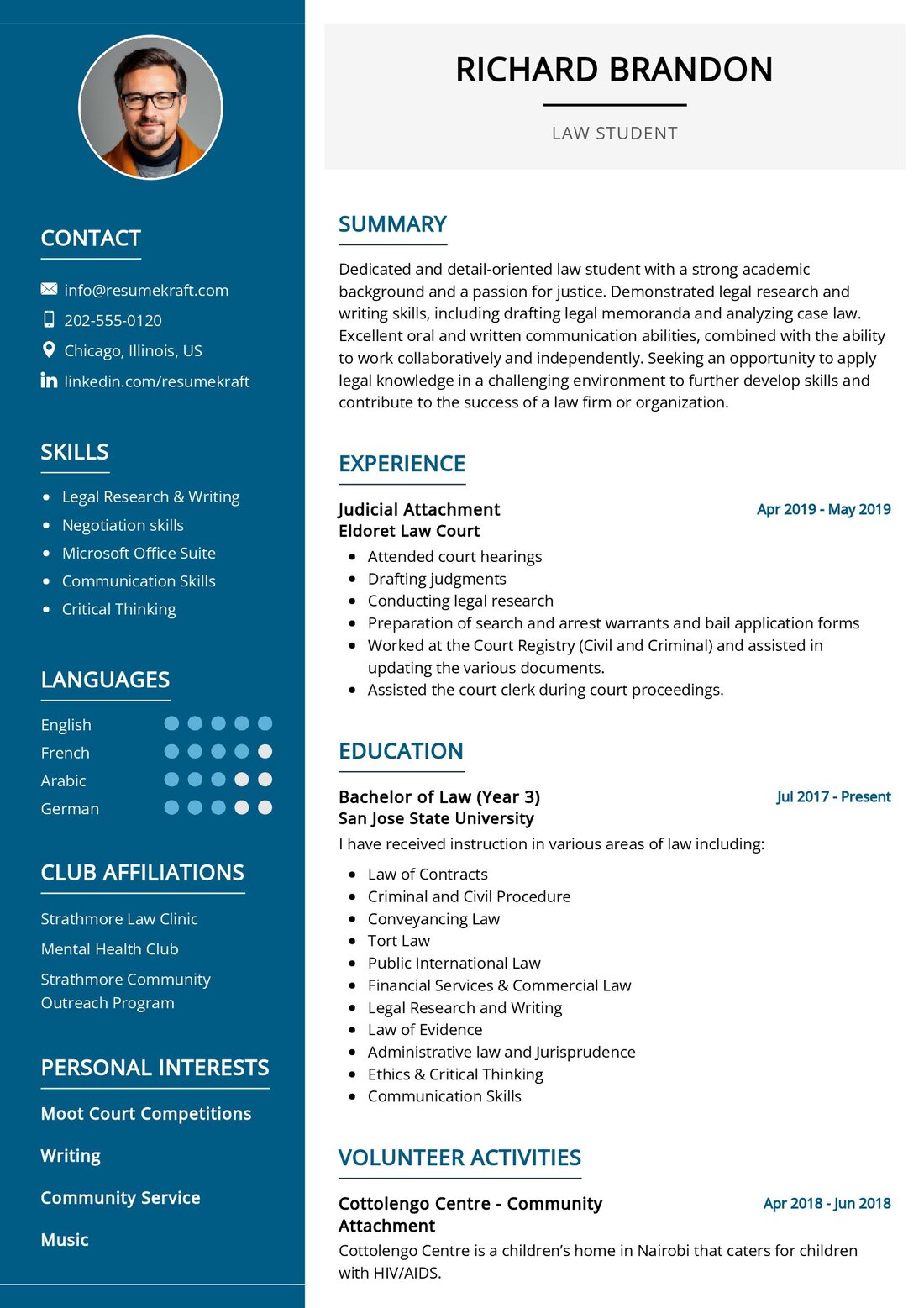 Law Student Resume Sample In 2024 ResumeKraft