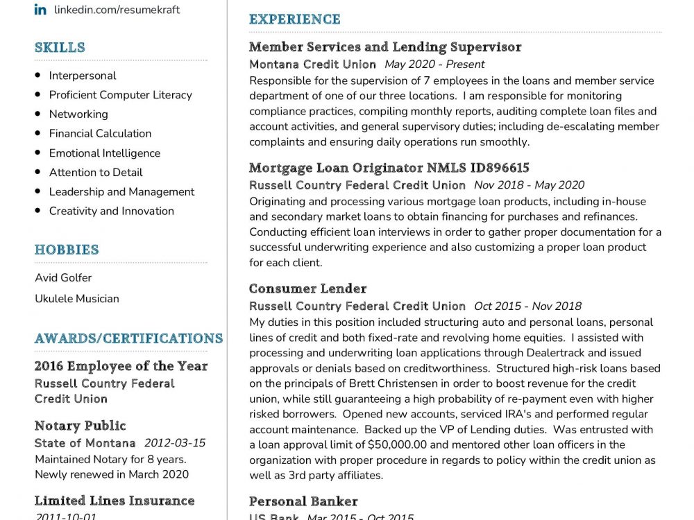 Lending Professional Resume Example