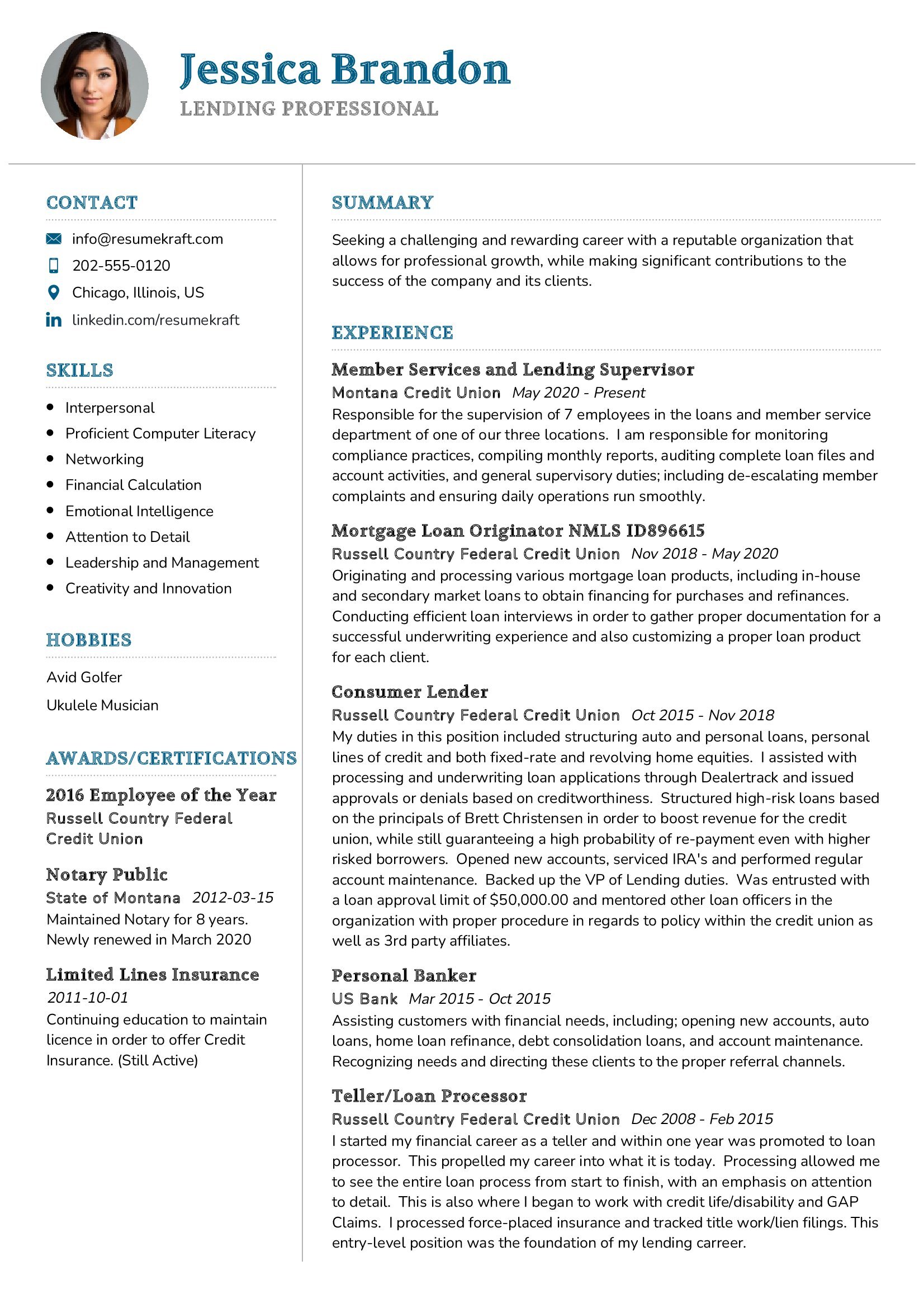 Lending Professional Resume Example in 2024 - ResumeKraft