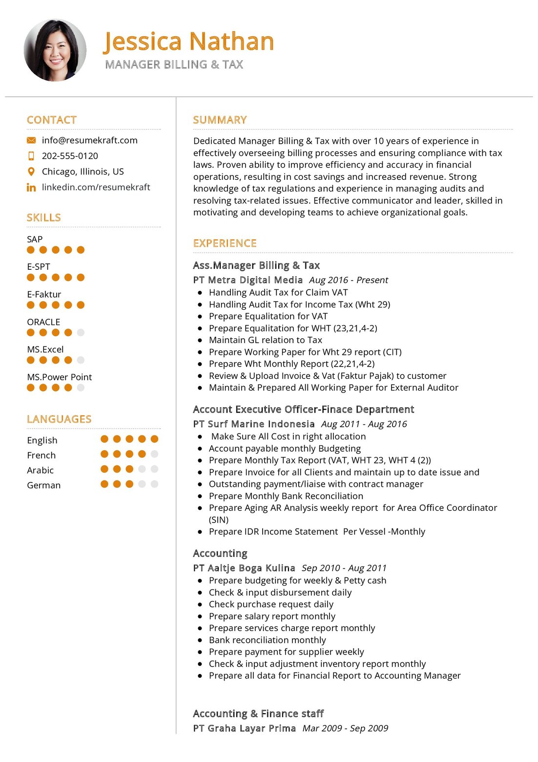 Manager Billing Tax Resume Sample In 2025 ResumeKraft
