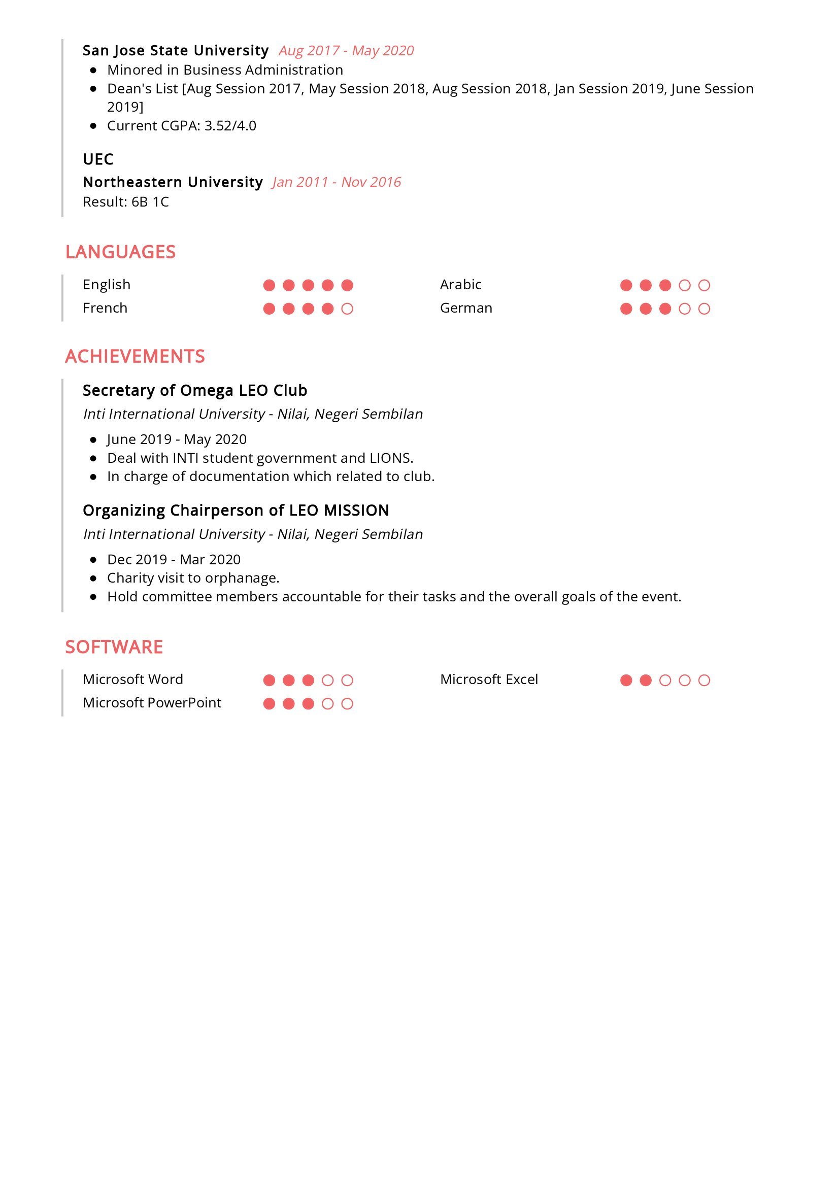 marketing student resume examples