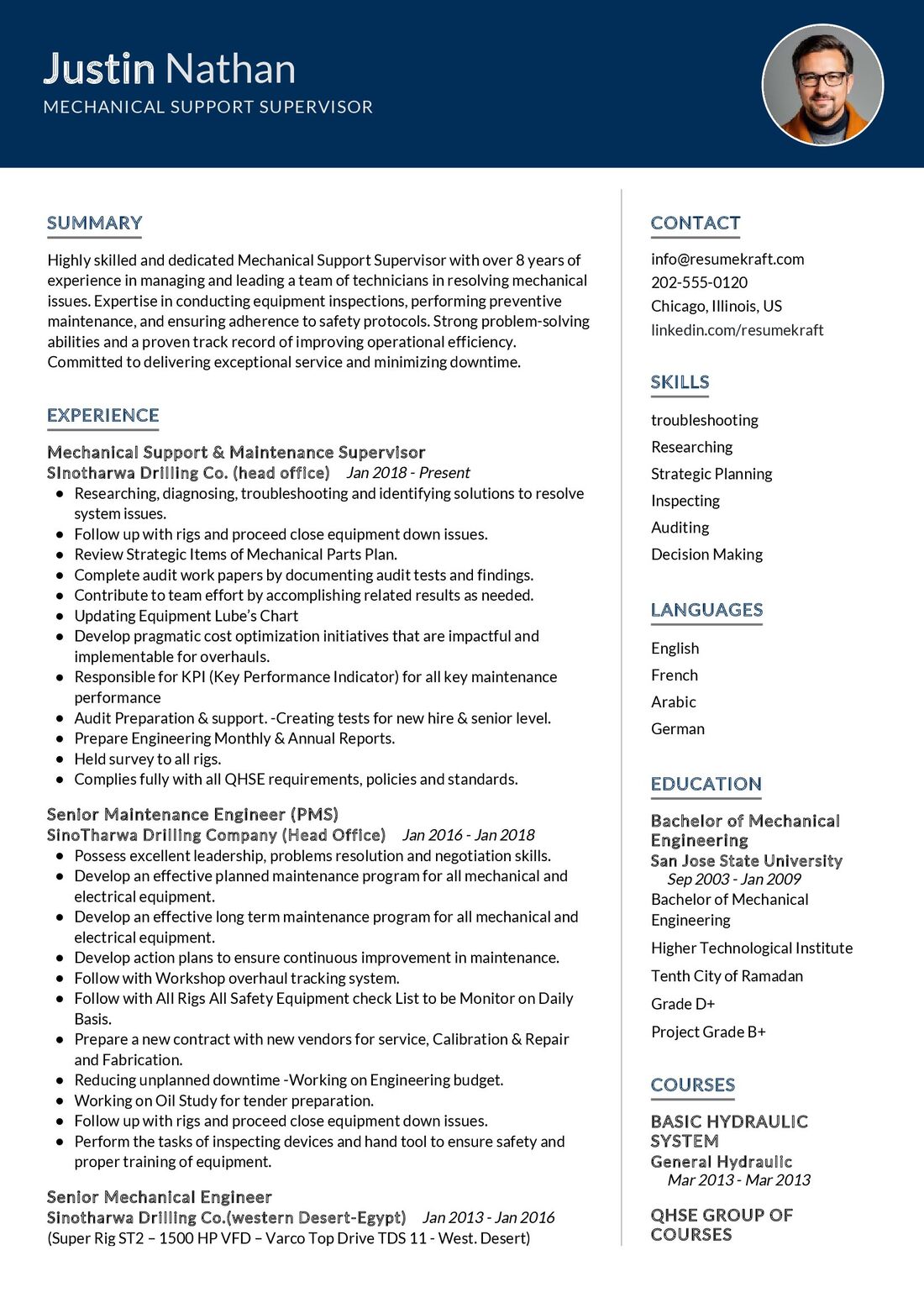 resume for mechanical supervisor