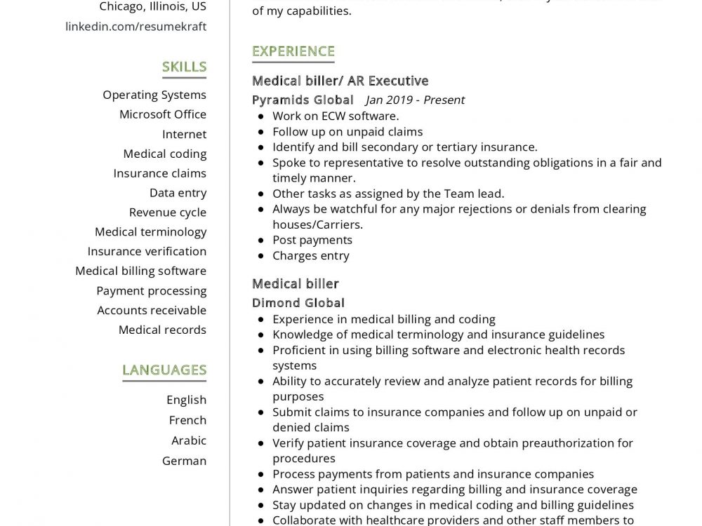 Medical Biller Resume Sample In 2024 ResumeKraft   Medical Biller Resume Sample 1000x750 