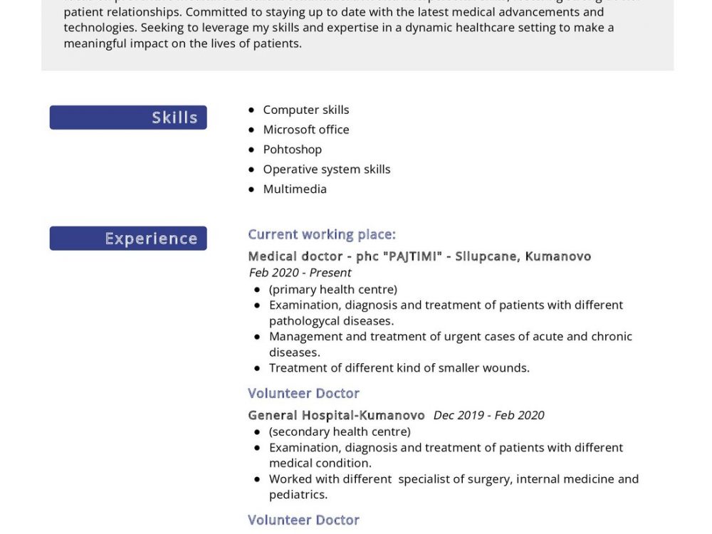 Medical Doctor Resume Example