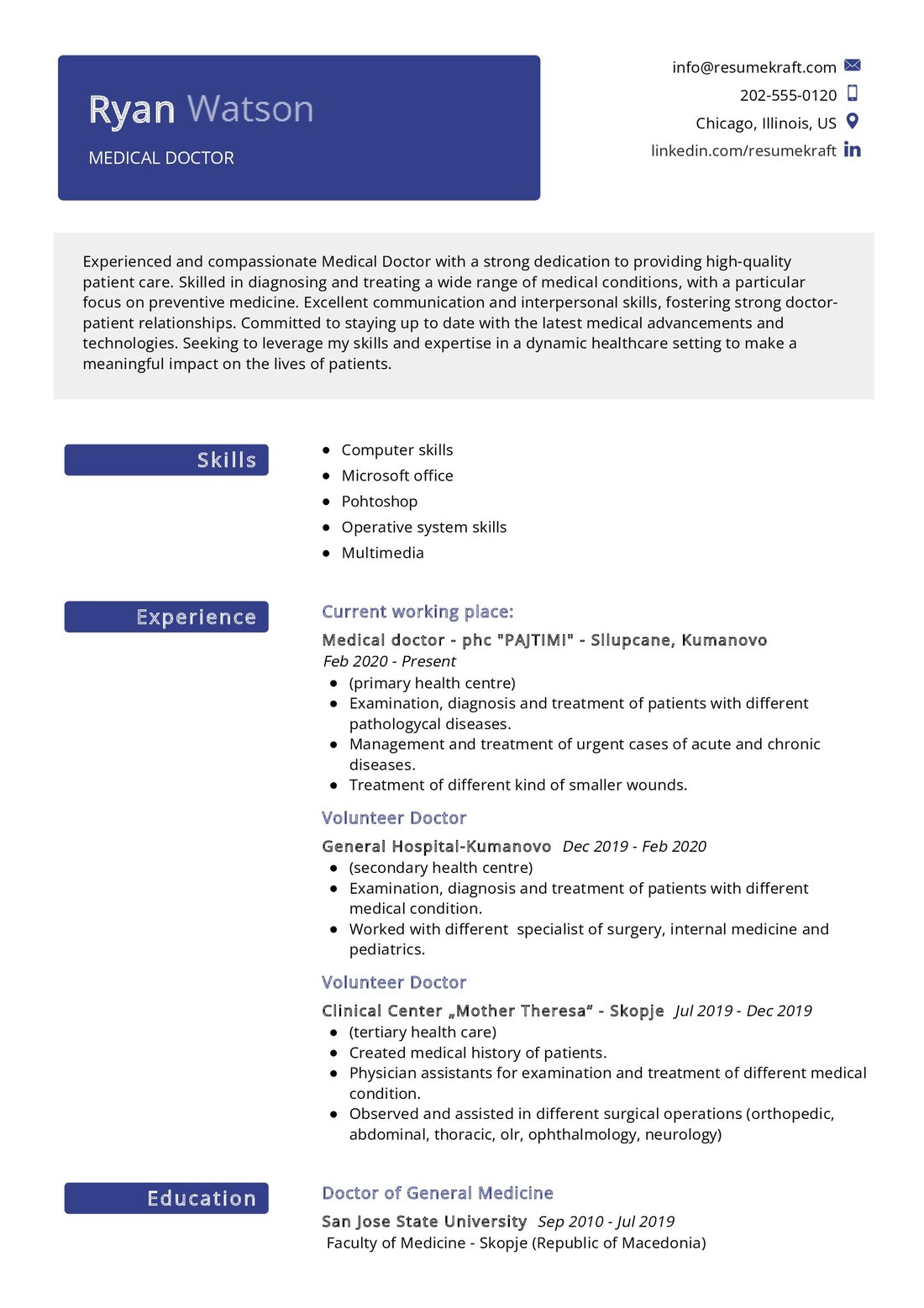 Medical Doctor Resume Example In Resumekraft