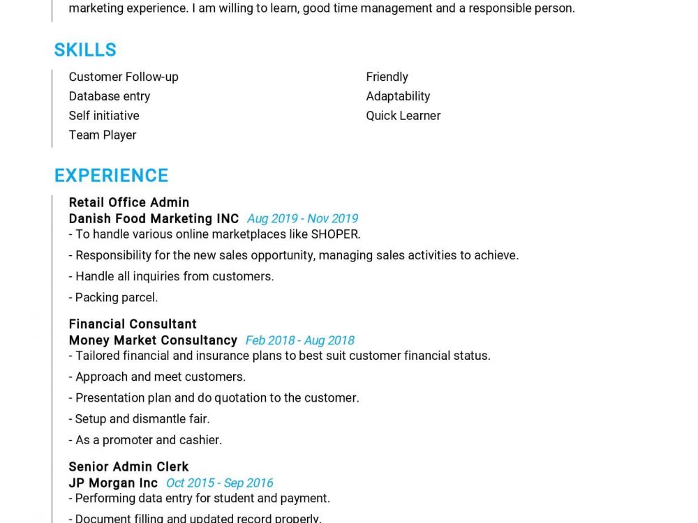 Office Admin Resume Sample