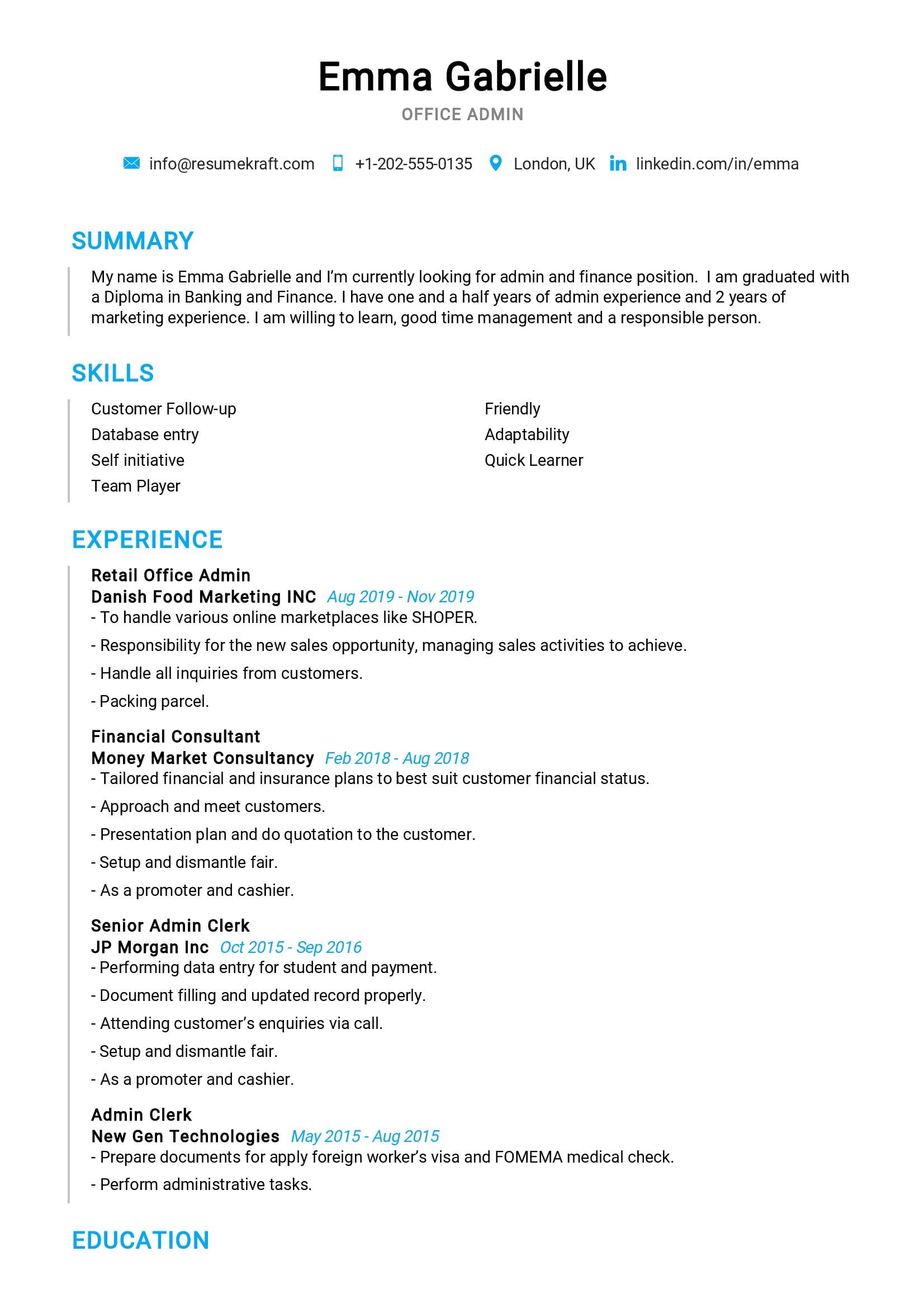 Office Admin Resume Sample in 2025 - ResumeKraft