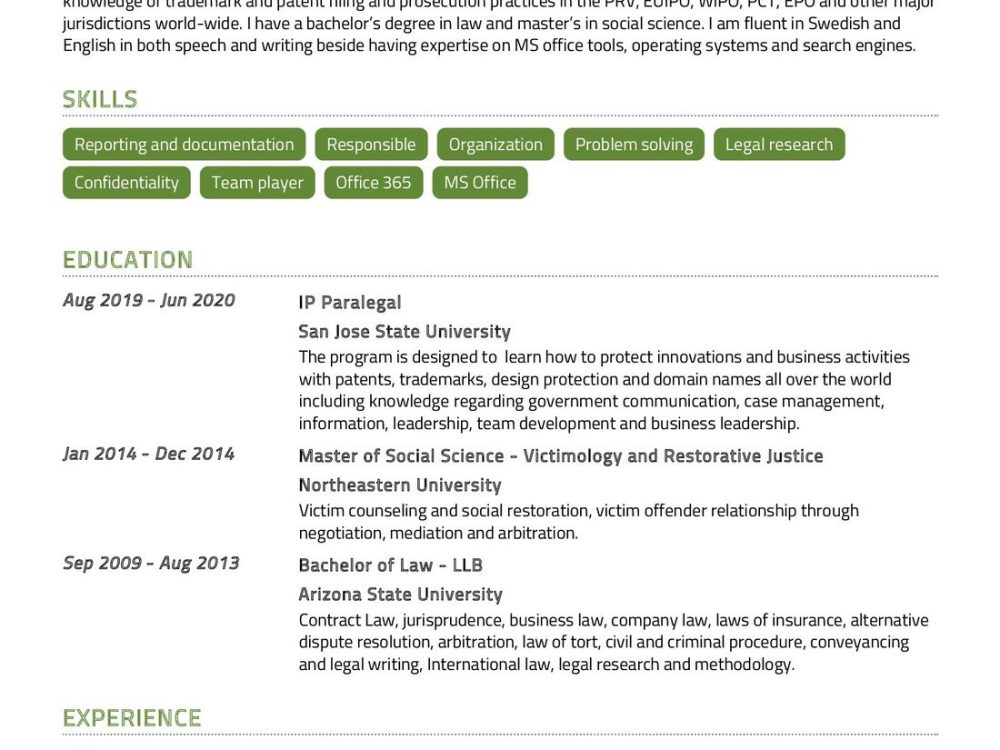 Paralegal Resume Example