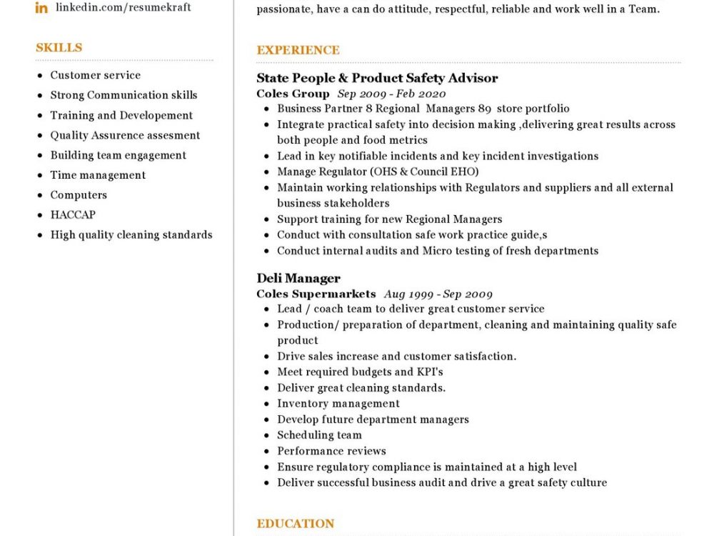 People and Product Safety Advisor Resume Example