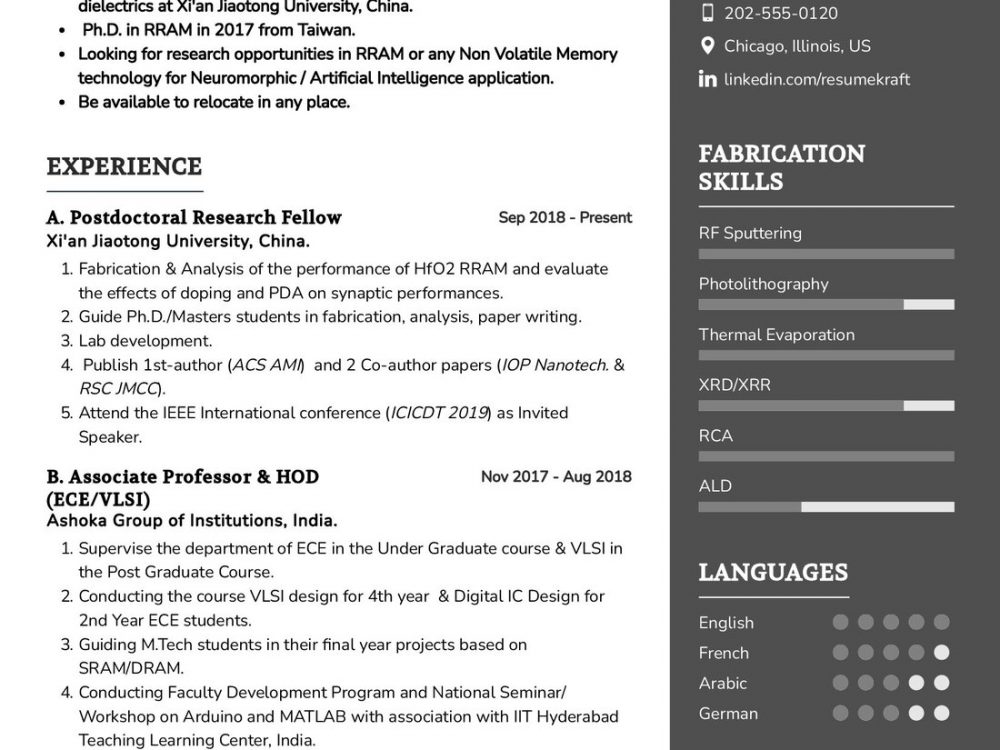 Postdoctoral Researcher Resume Example