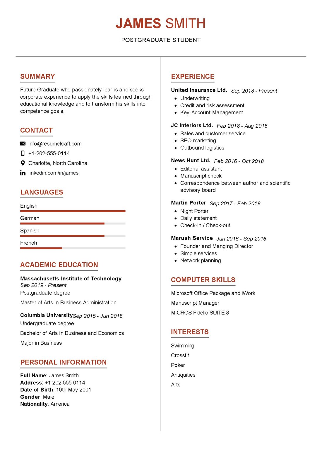 Postgraduate Student Resume Sample In 2025 ResumeKraft