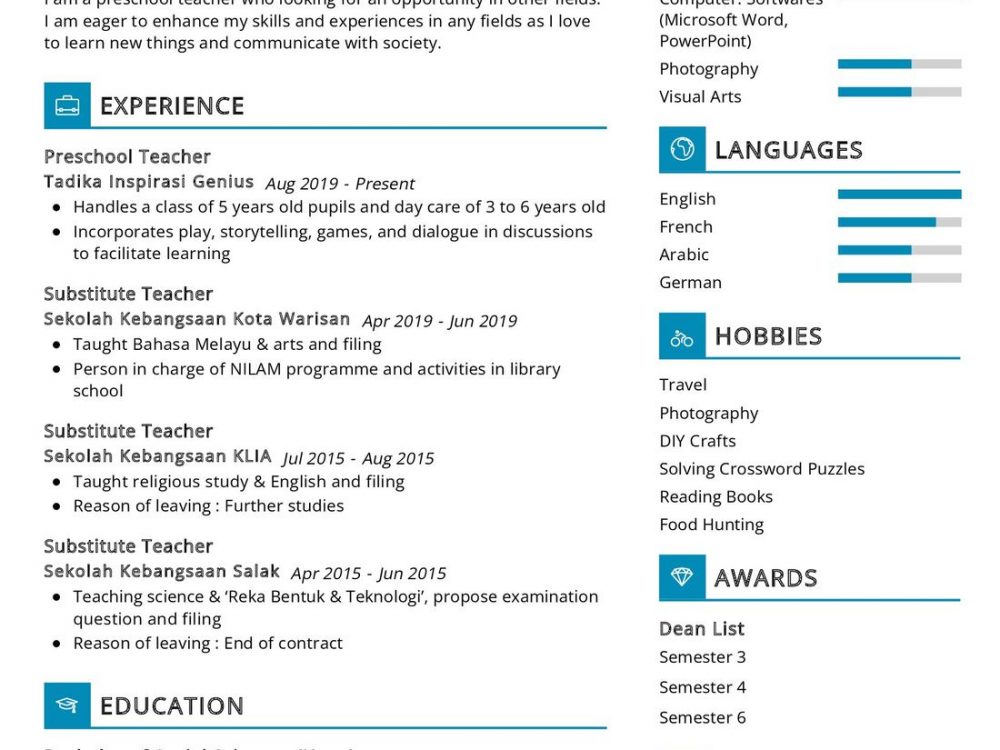 Preschool Teacher Resume Sample