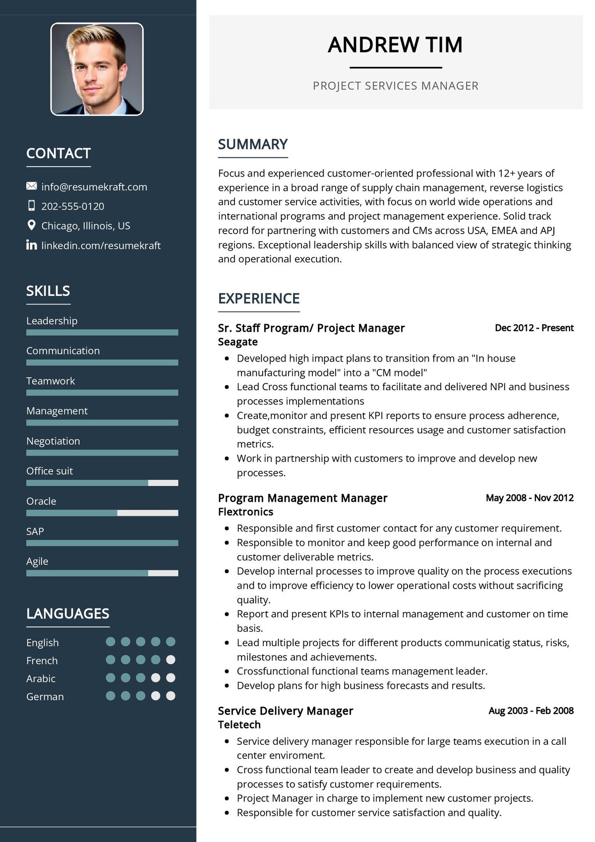 Project Services Manager Resume Sample