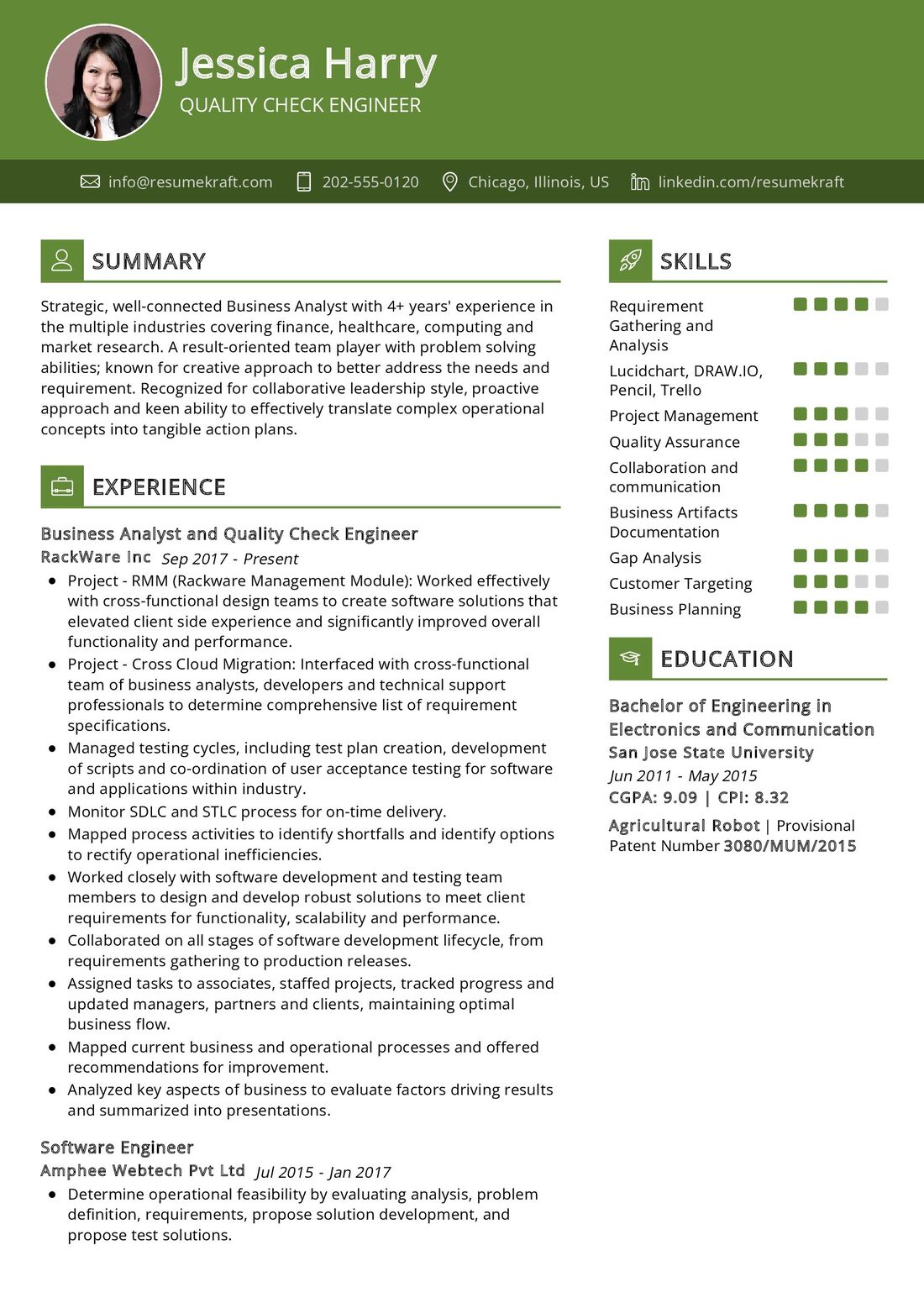 Quality Check Engineer Resume Example