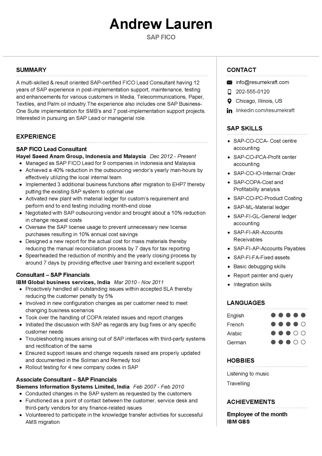 SAP FICO Resume Example 2023 Writing Tips ResumeKraft, 41% OFF