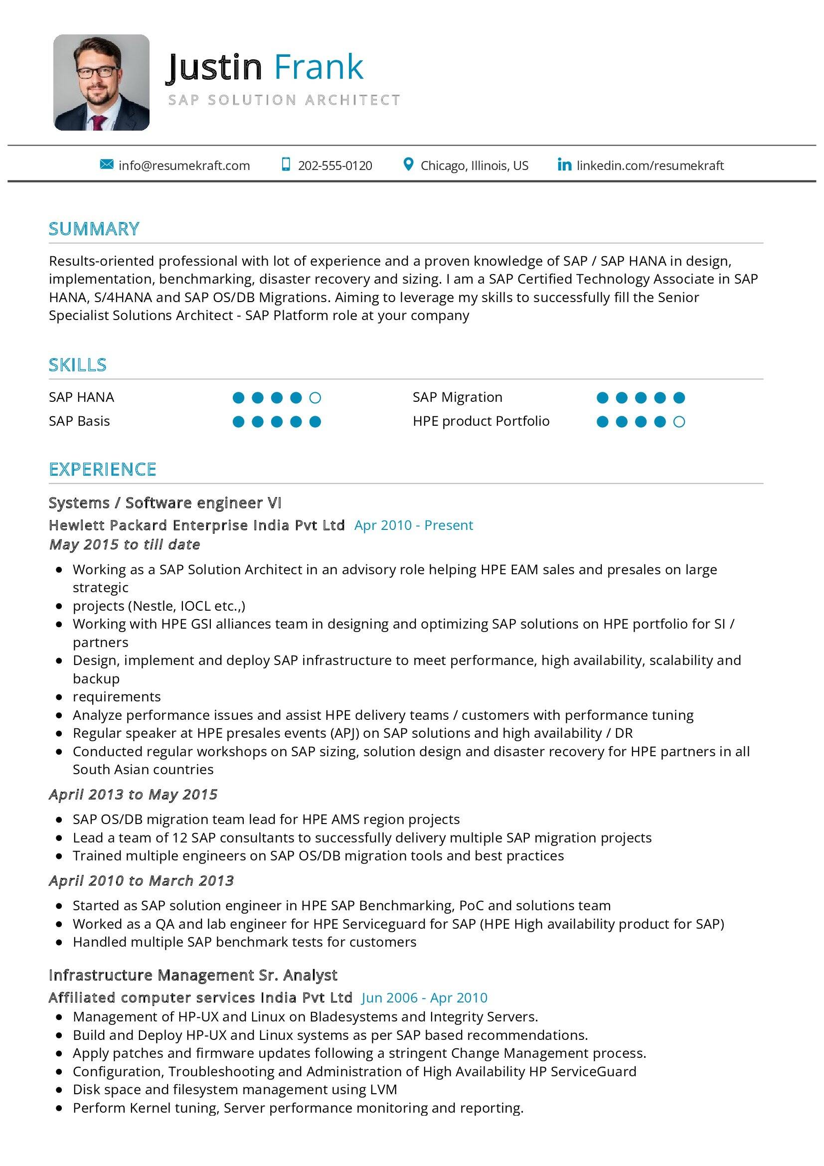 SAP Solution Architect Resume Sample in 2024 - ResumeKraft