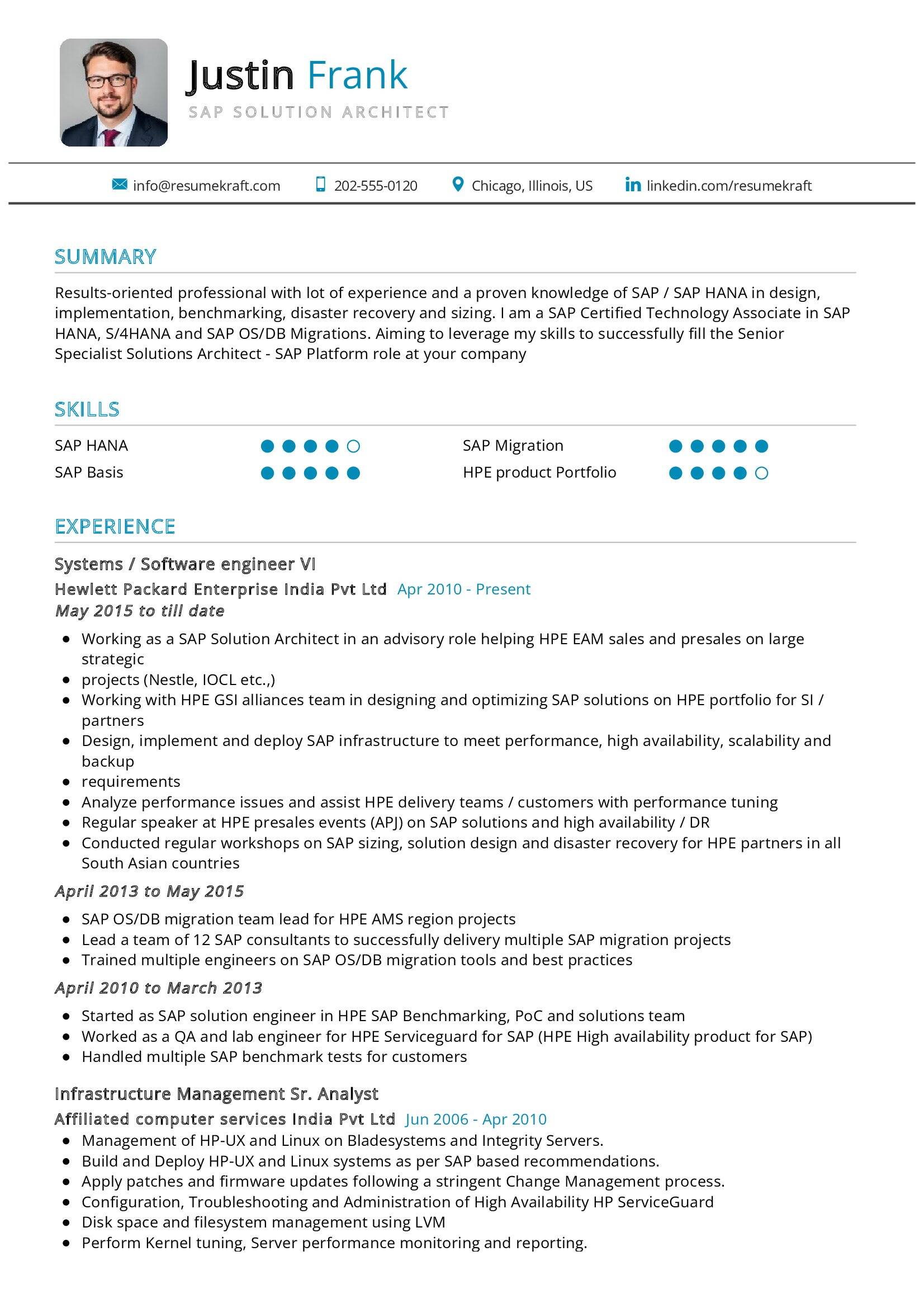 SAP Solution Architect Resume Sample In 2024 ResumeKraft