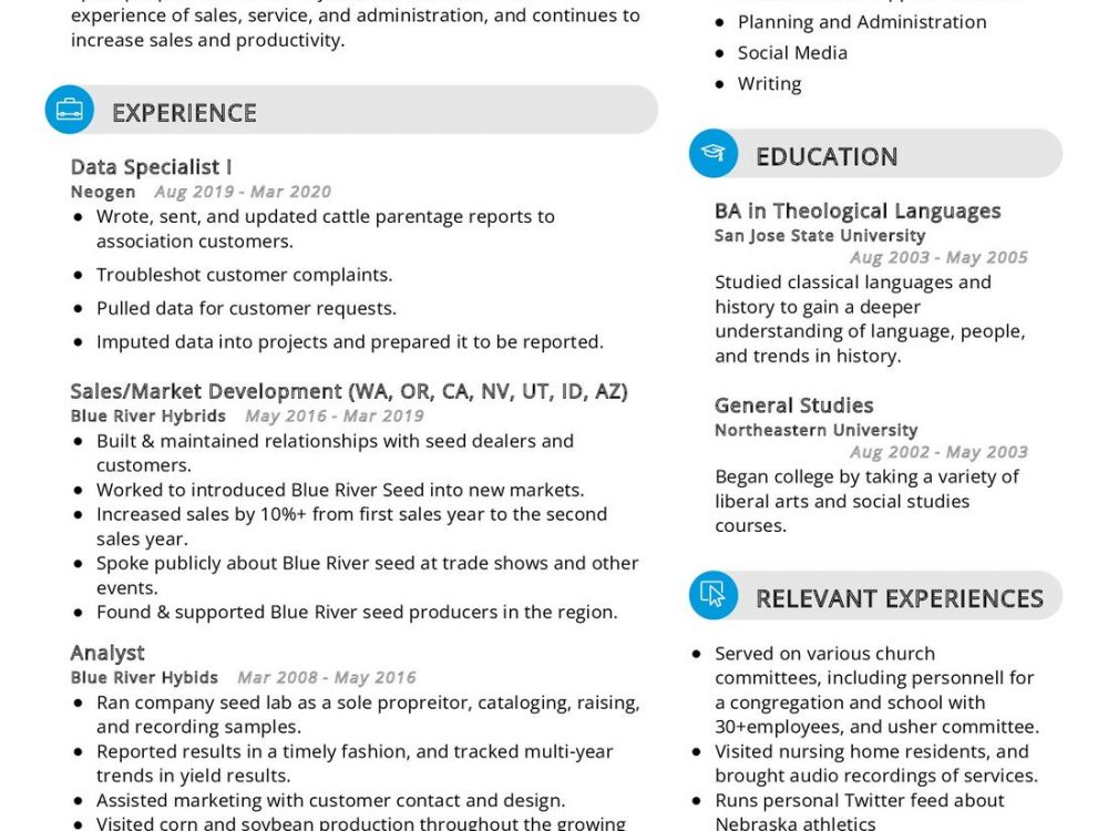 Sales Analysis Resume Sample