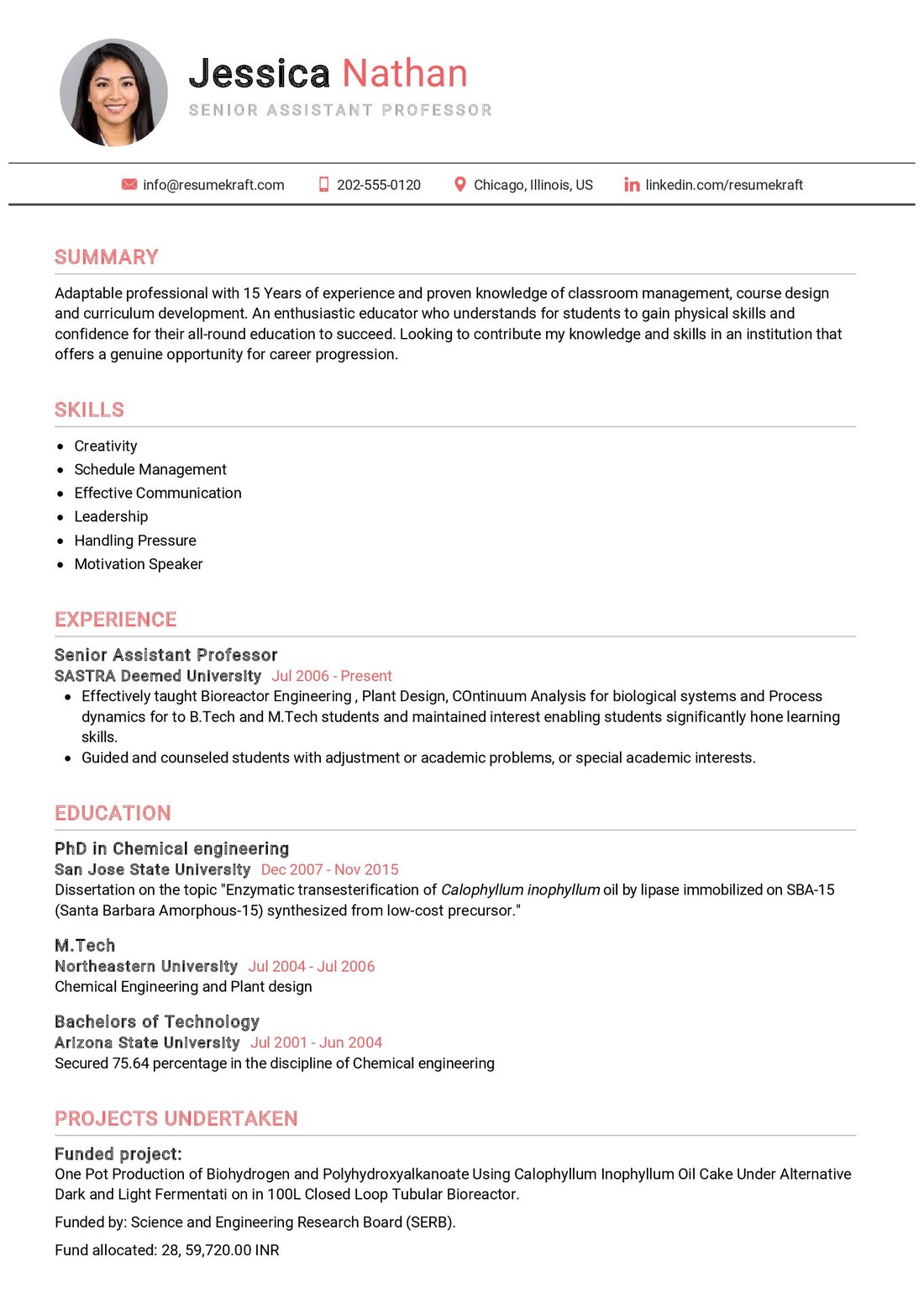 Senior Assistant Professor Resume Example in 2024 - ResumeKraft