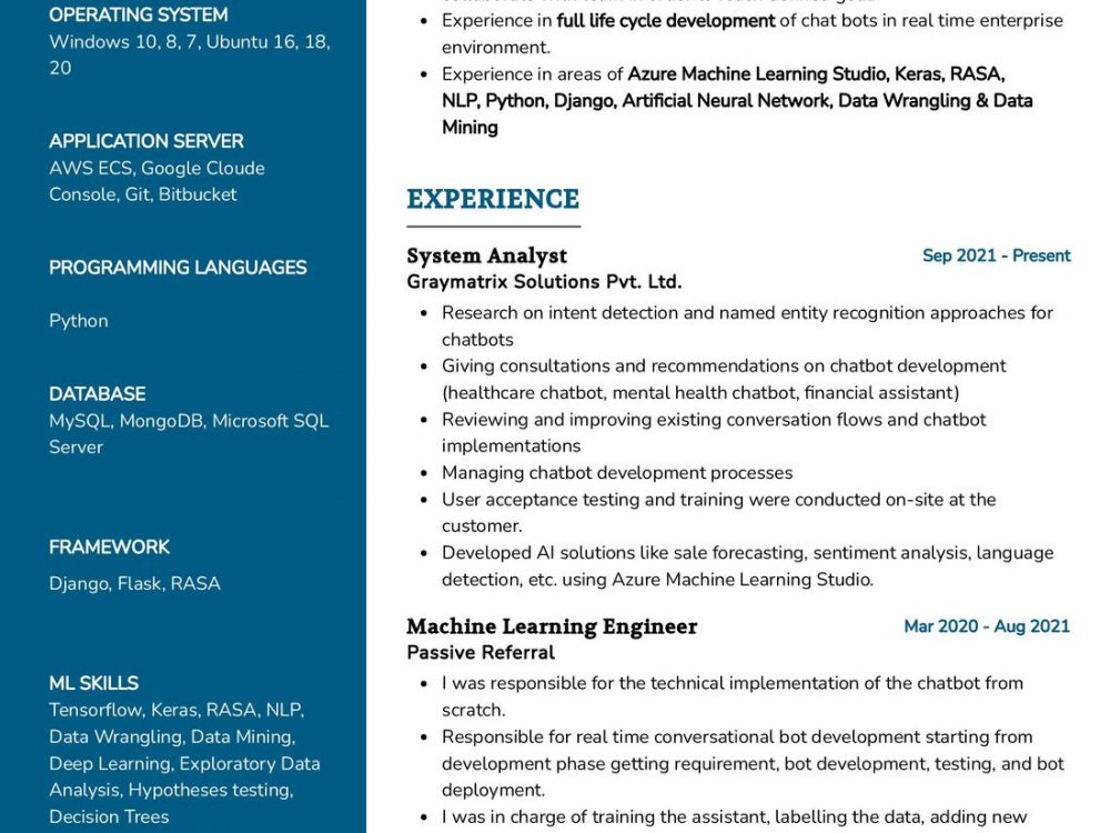 Senior Machine Learning Engineer Resume Example