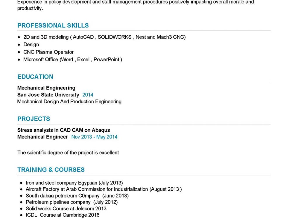 Senior Mechanical Engineer Resume Example