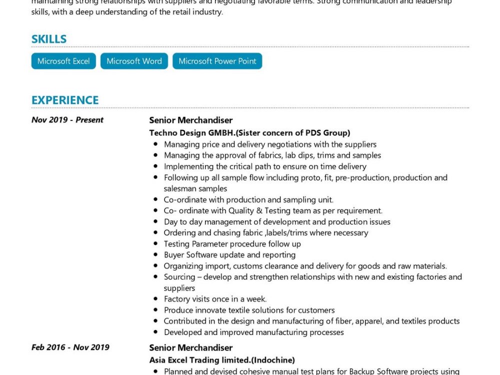 Senior Merchandiser Resume Example