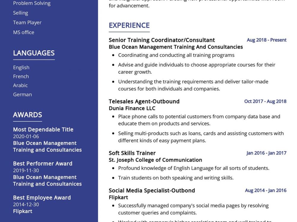 Senior Telesales Agent Resume Sample