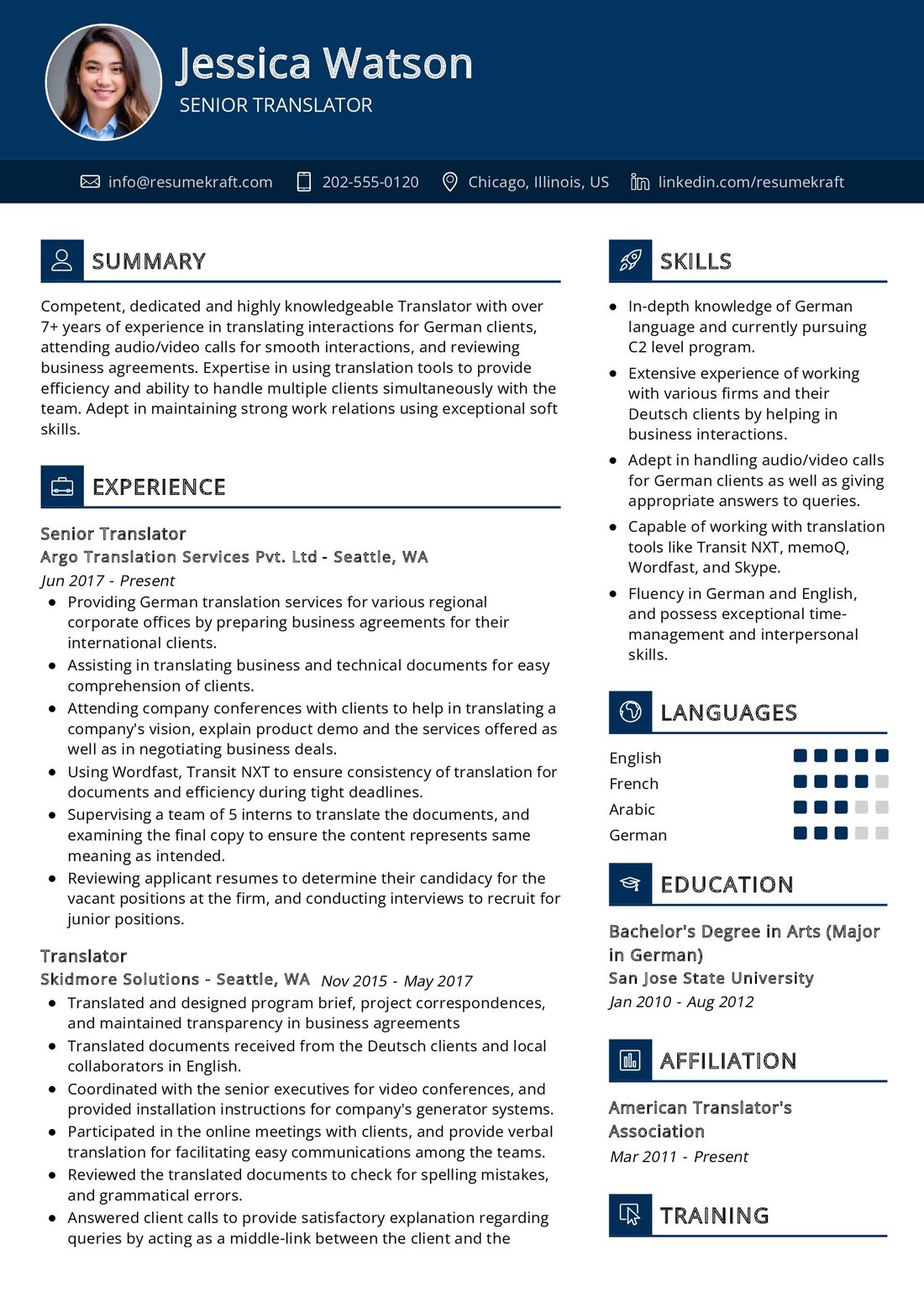 Senior Translator Resume Example in 2024 - ResumeKraft