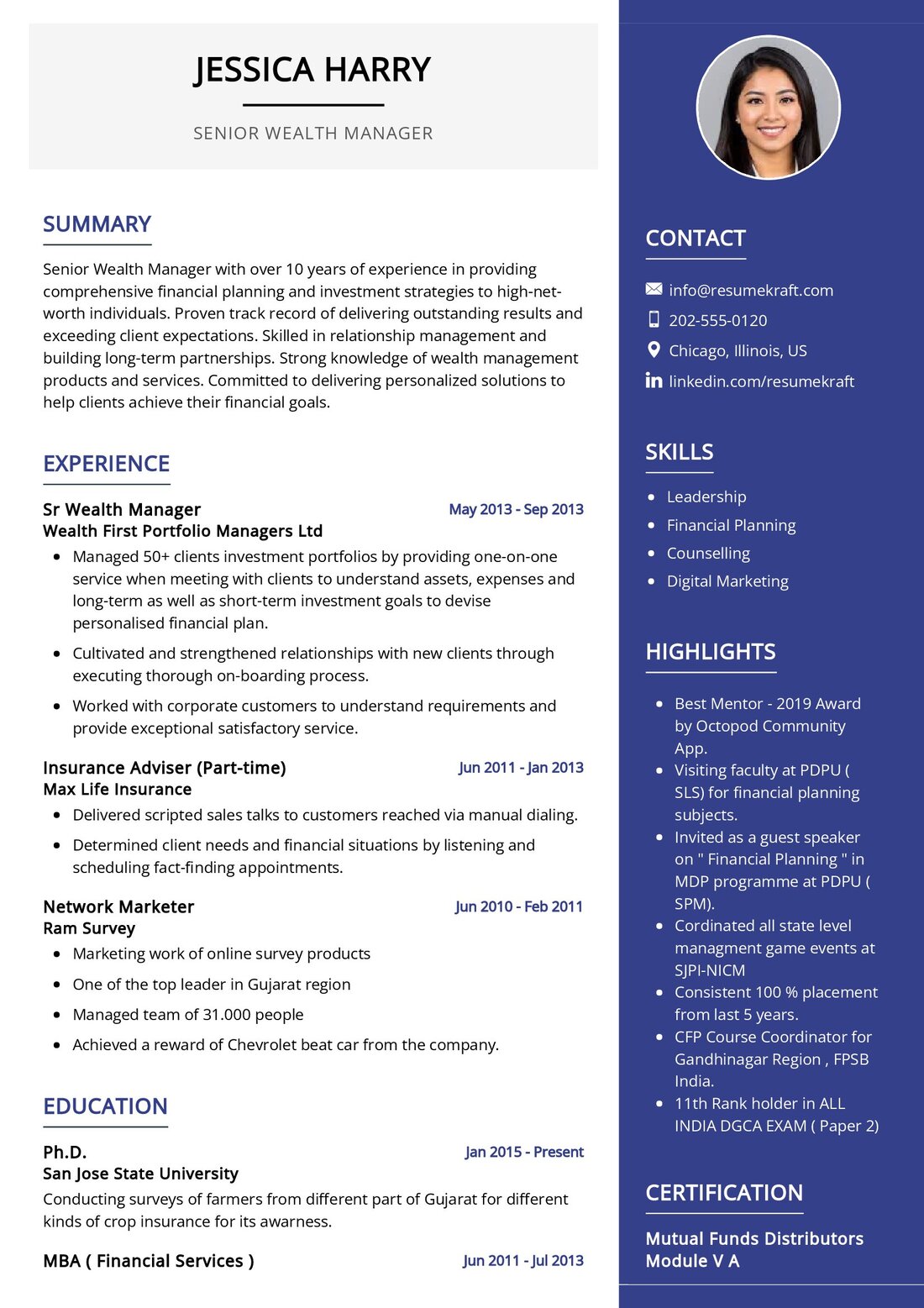 Senior Wealth Manager Resume Sample in 2024 - ResumeKraft