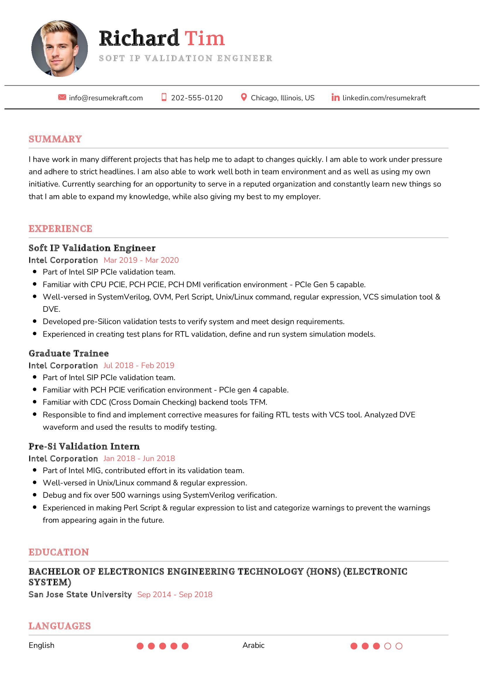 Soft IP Validation Engineer Resume Sample in 2024 - ResumeKraft