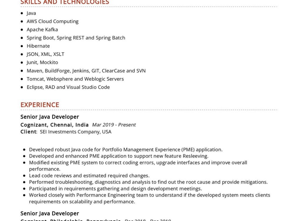 Senior Java Developer Resume Example in 2024 ResumeKraft