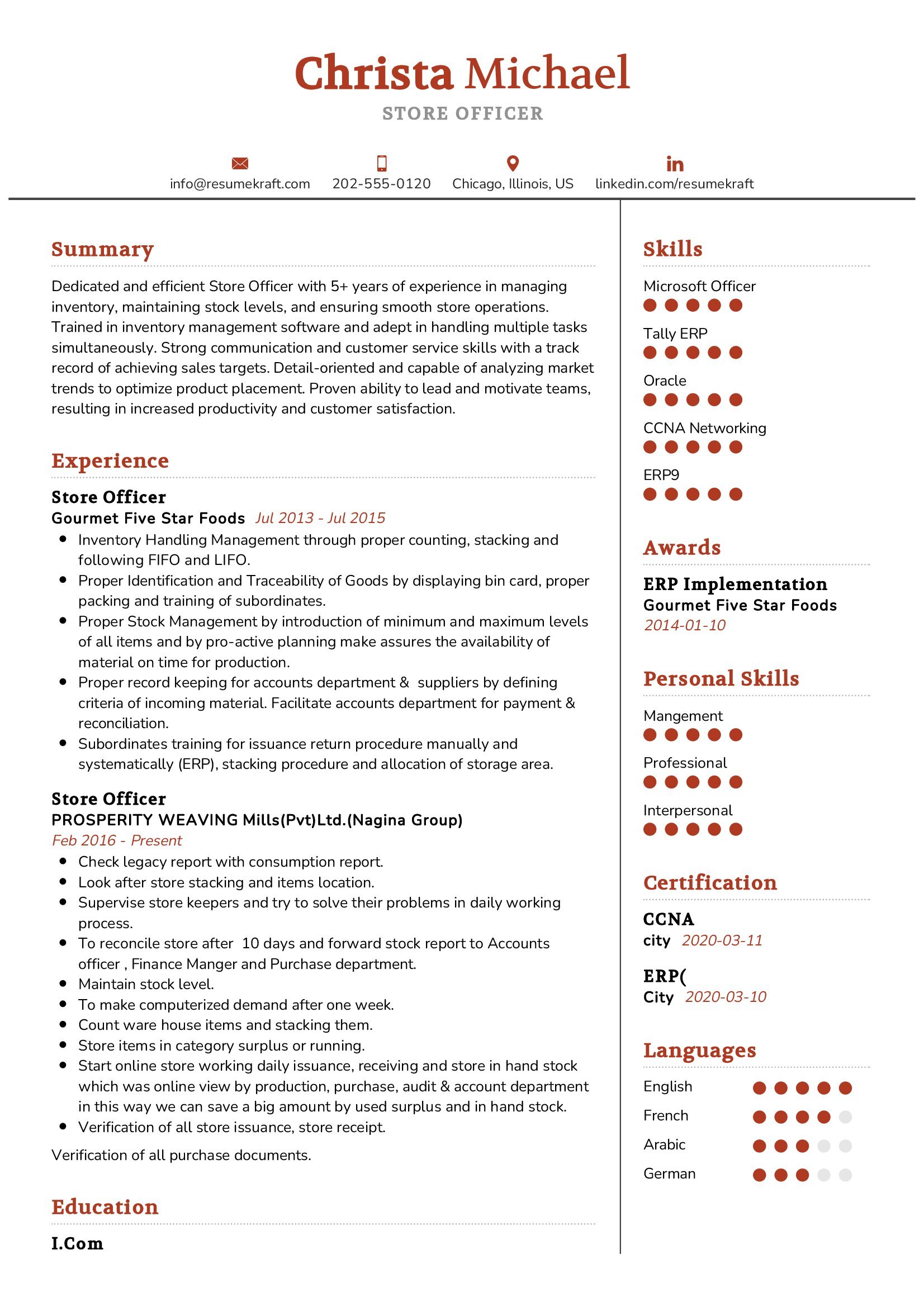 Store Officer Resume Sample in 2024 - ResumeKraft