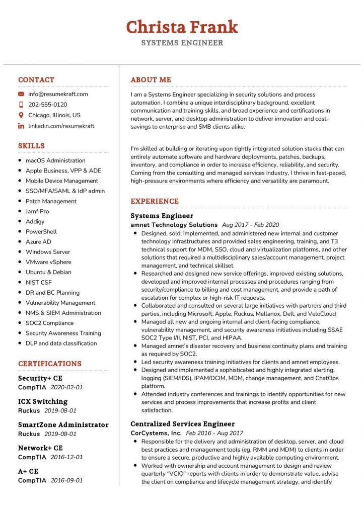 2200 Professional Resume Samples - Systems Engineer Resume Example 723x1024