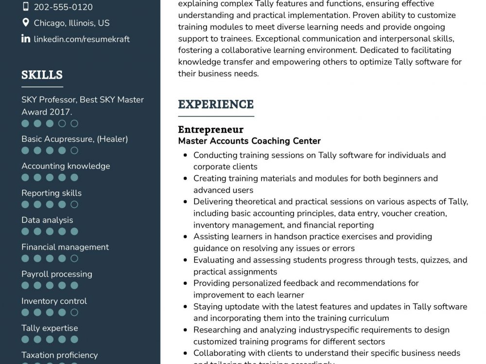 how to write tally experience in resume