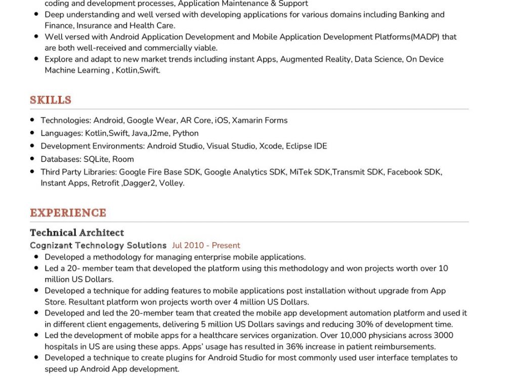 Technical Architect Resume Sample