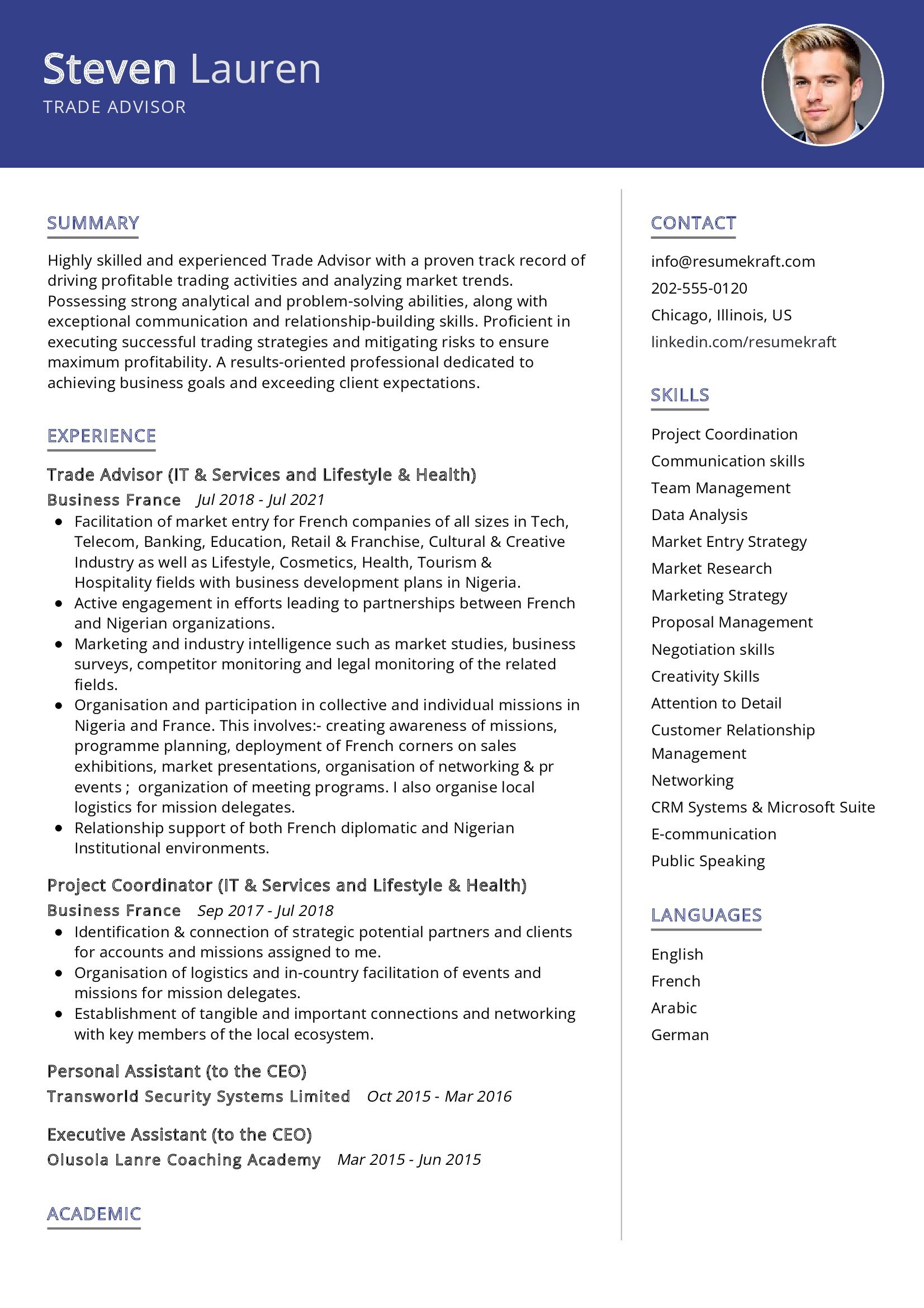 Trade Advisor Resume Sample in 2024 - ResumeKraft