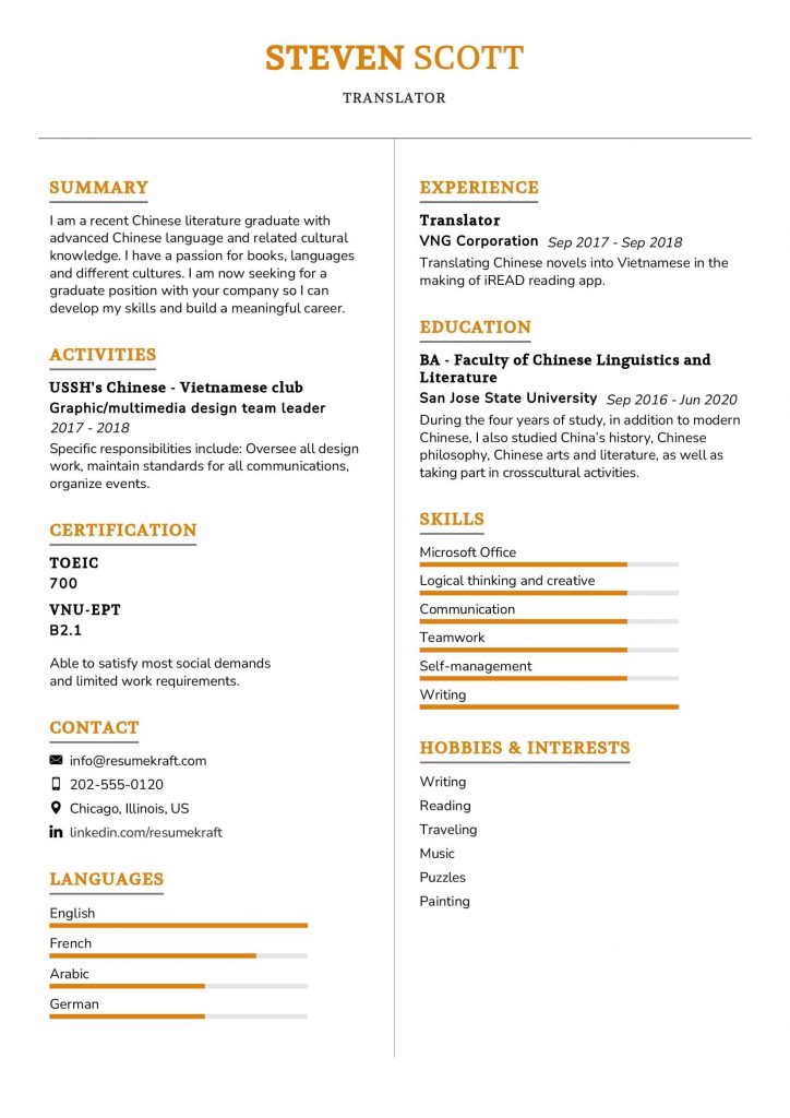 1200 Professional Resume Samples - Translator Resume Sample 724x1024 