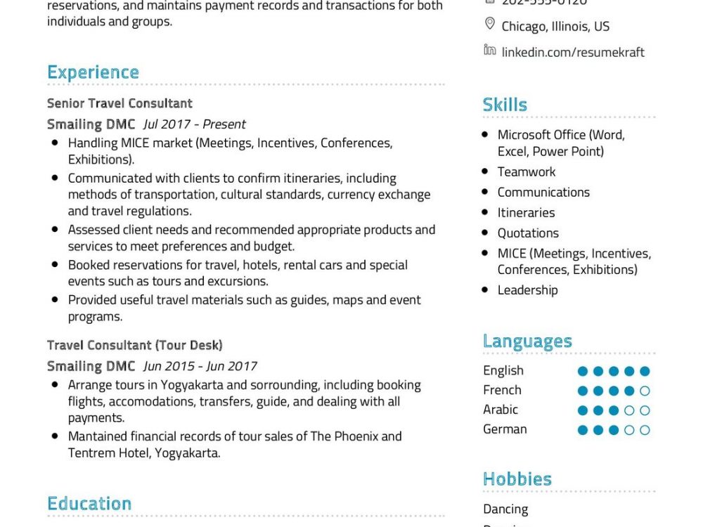 Travel Consultant Resume Sample