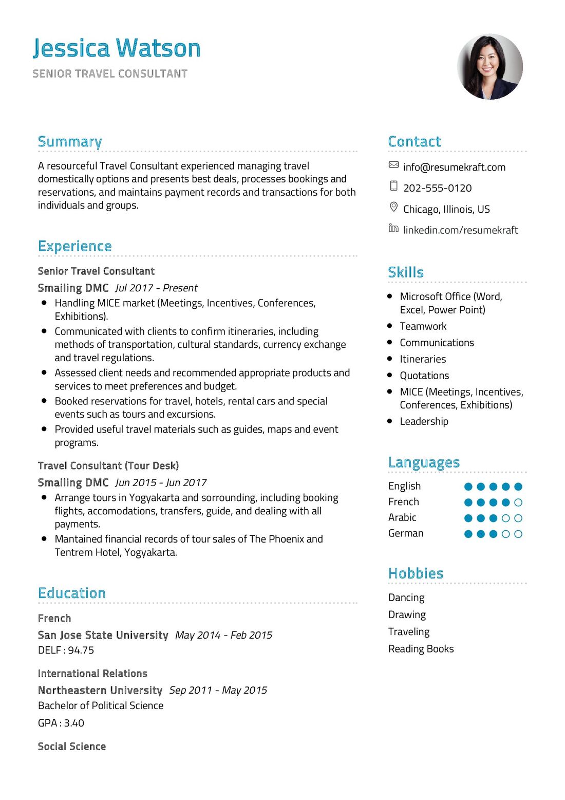 cv for travel consultant samples