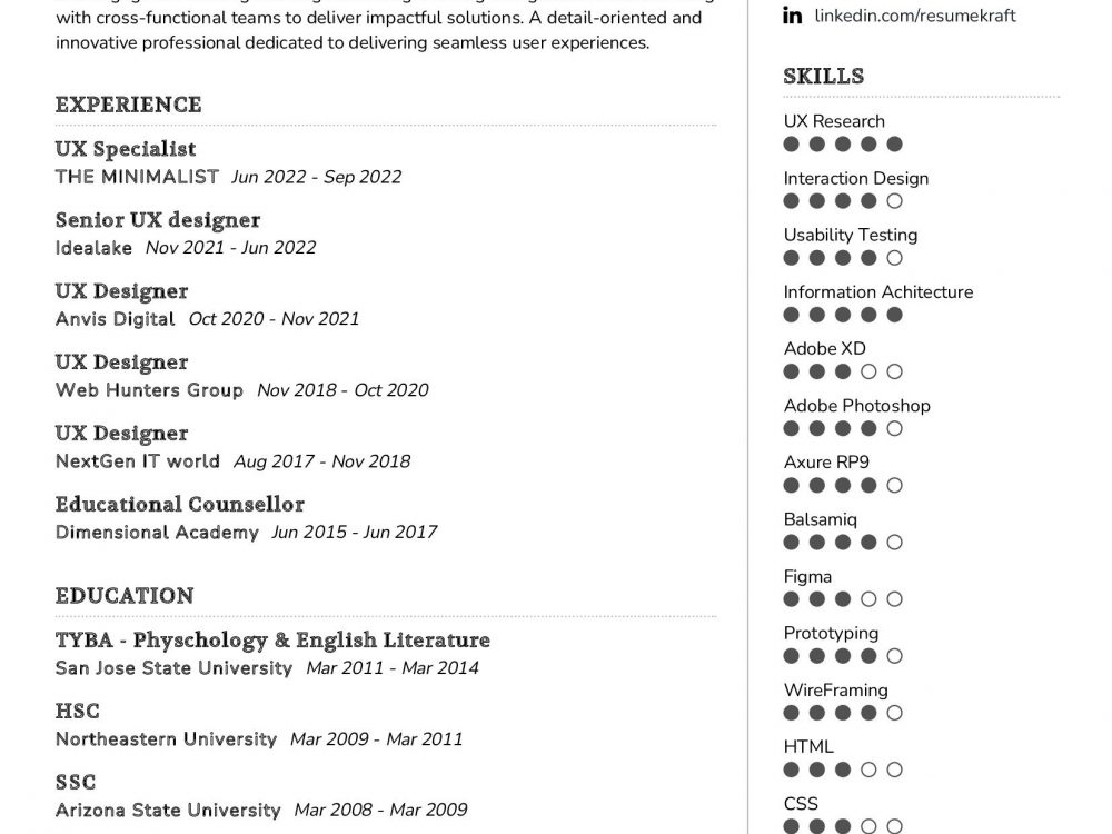 UX Specialist Resume Example