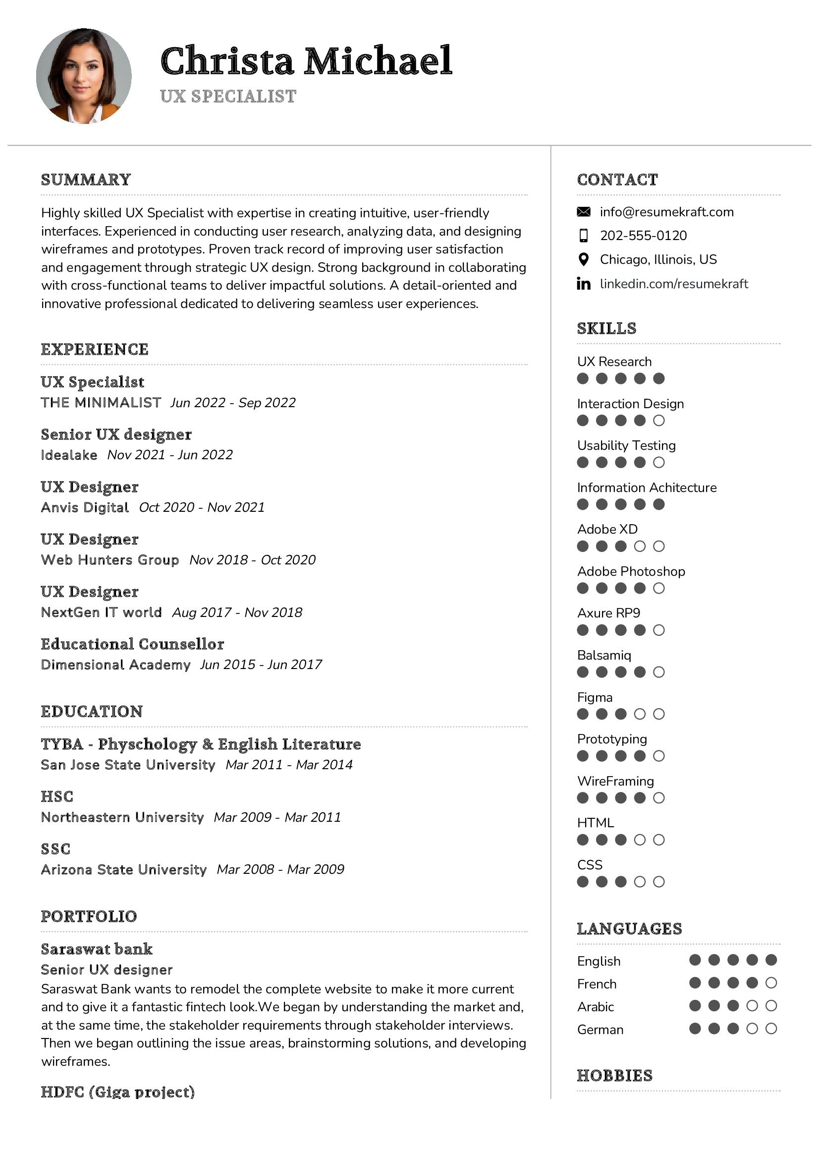 UX Specialist Resume Example in 2024 - ResumeKraft