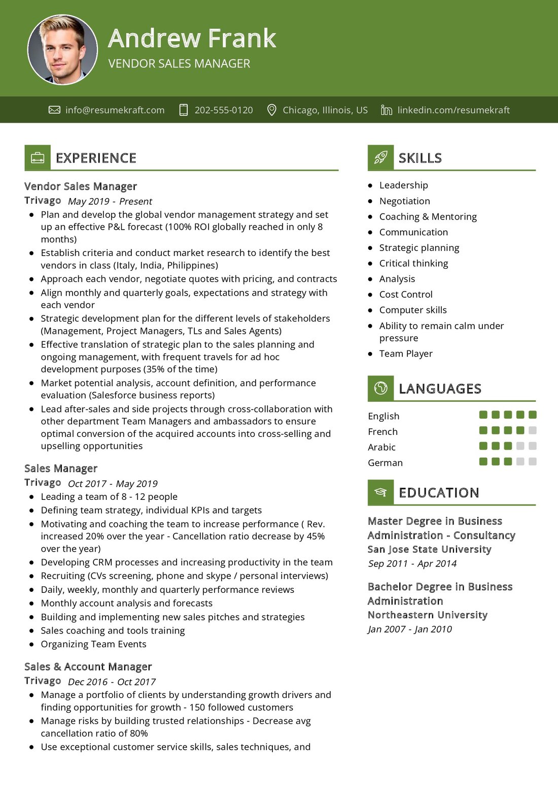 Vendor Sales Manager Resume Example