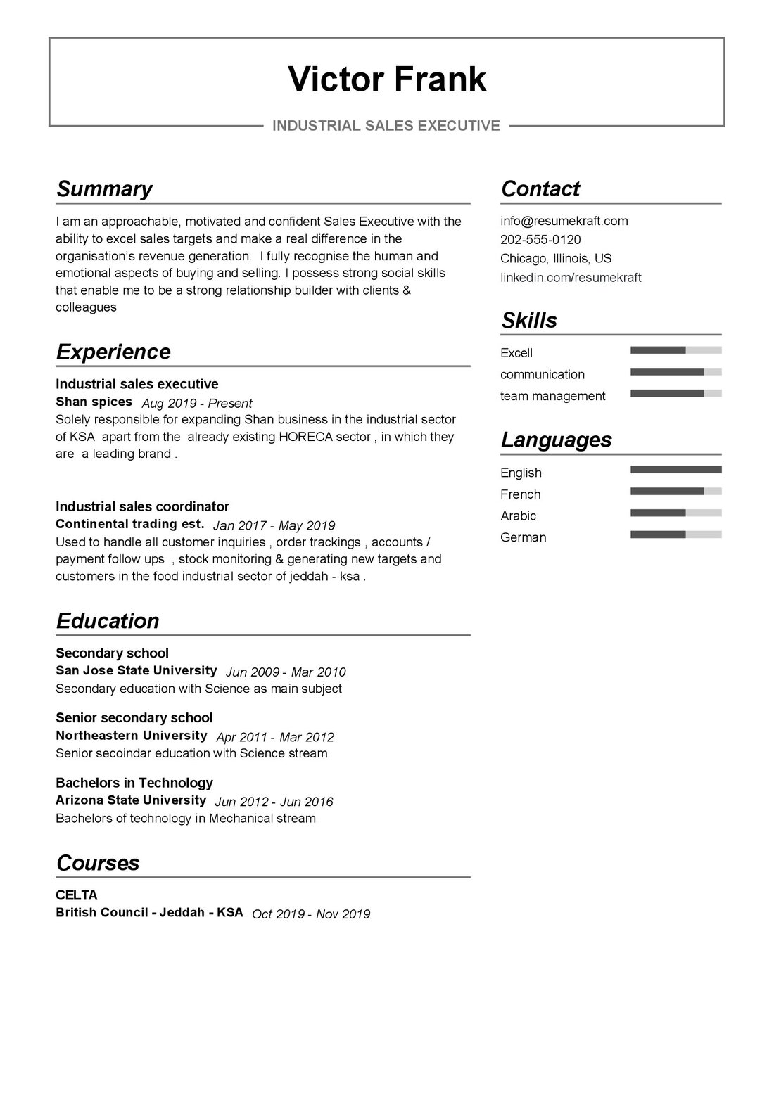 industrial resume format