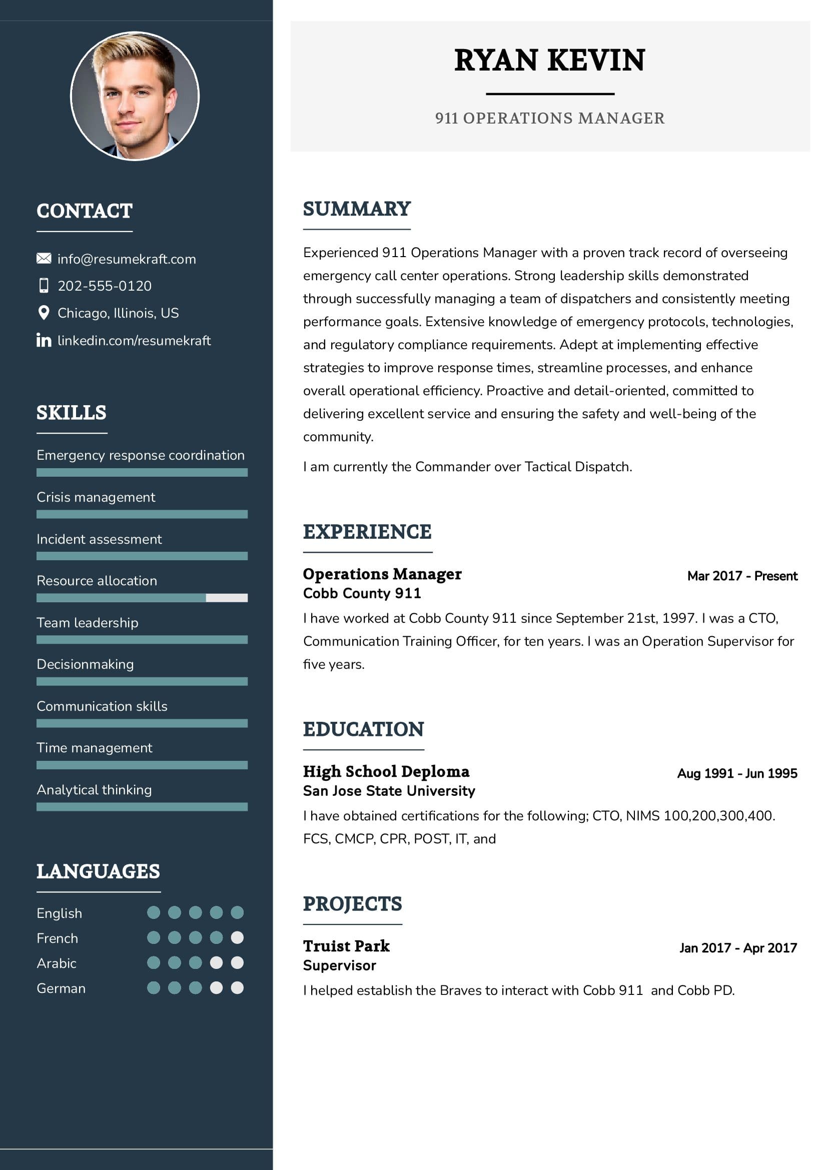 911 Operations Manager Resume Sample in 2024 - ResumeKraft