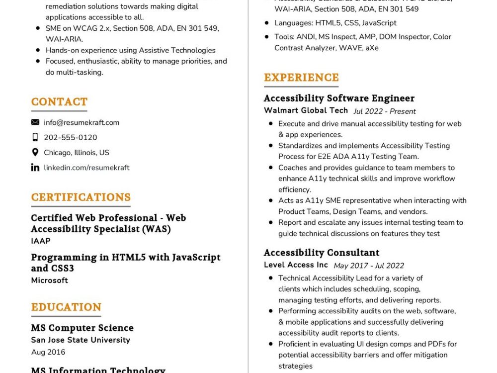 Accessibility Software Engineer CV Sample