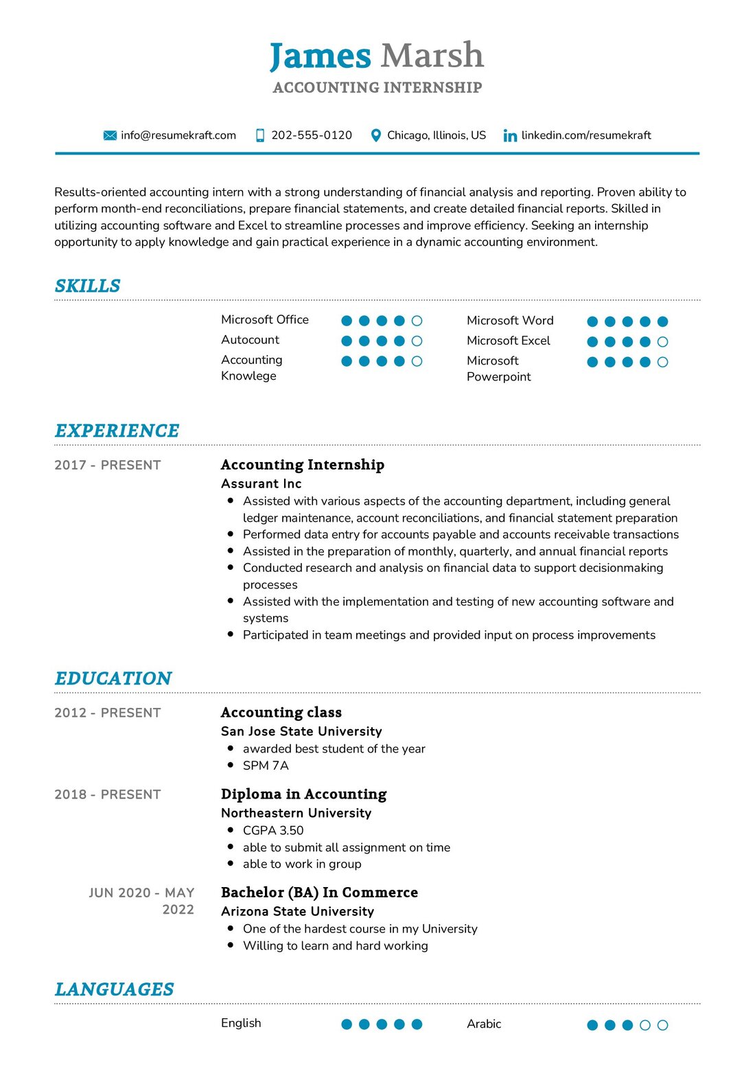 Accounting Internship CV Sample in 2024 ResumeKraft