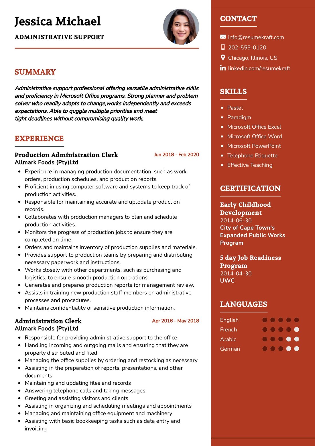 Administrative support Resume Sample