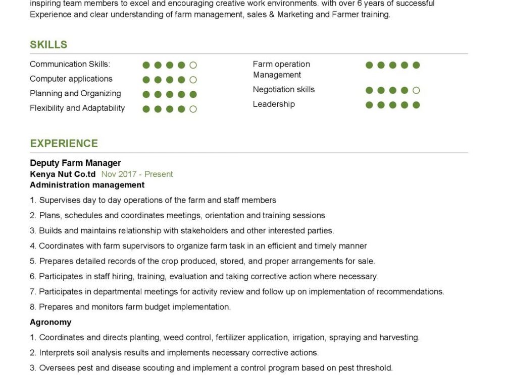 Agribusiness Expert Resume Sample