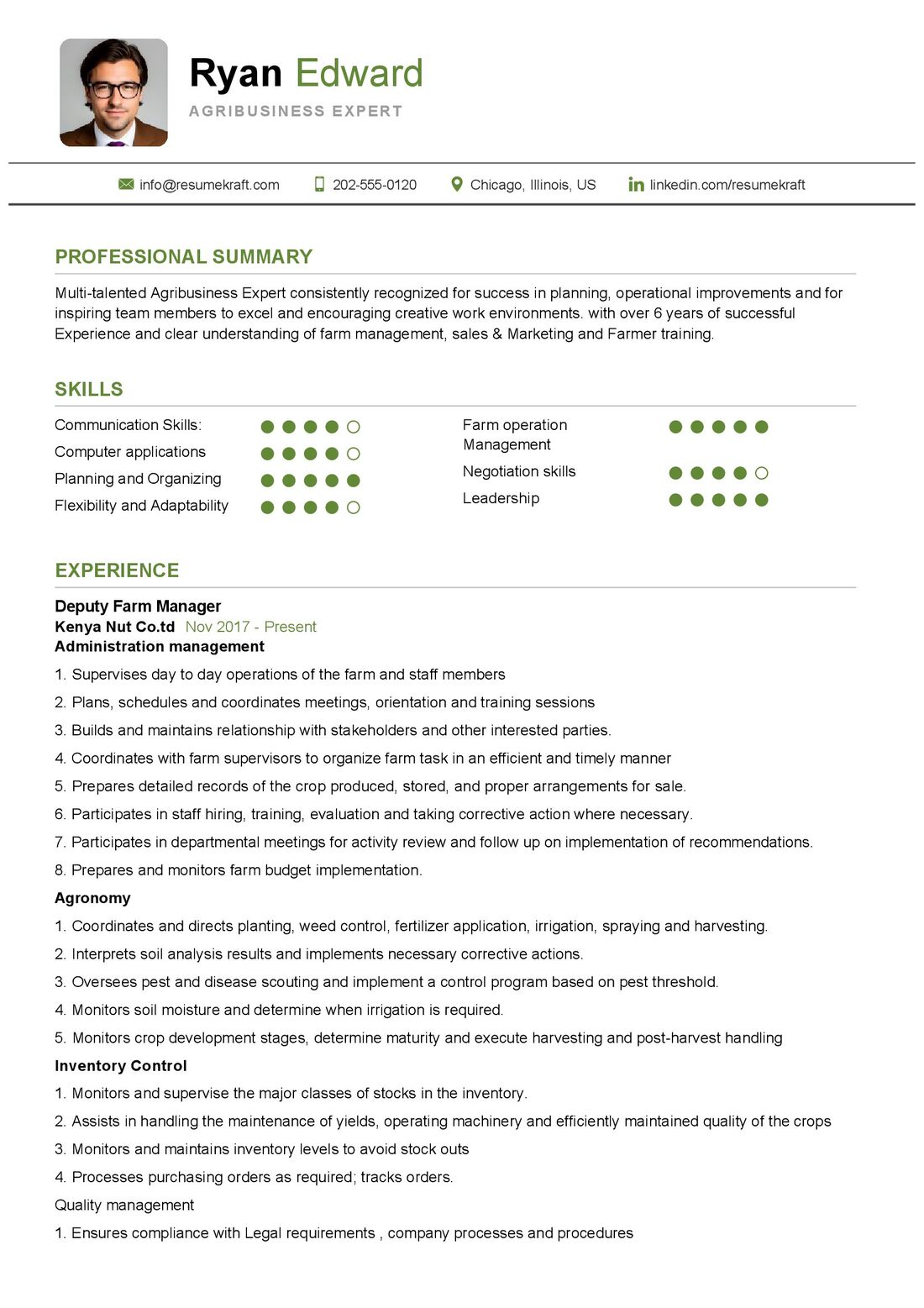 Agribusiness Expert Resume Sample in 2024 - ResumeKraft