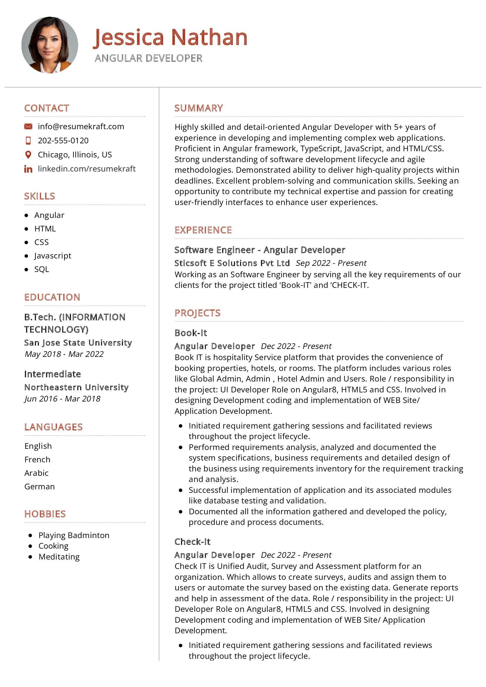 professional summary in resume for angular developer